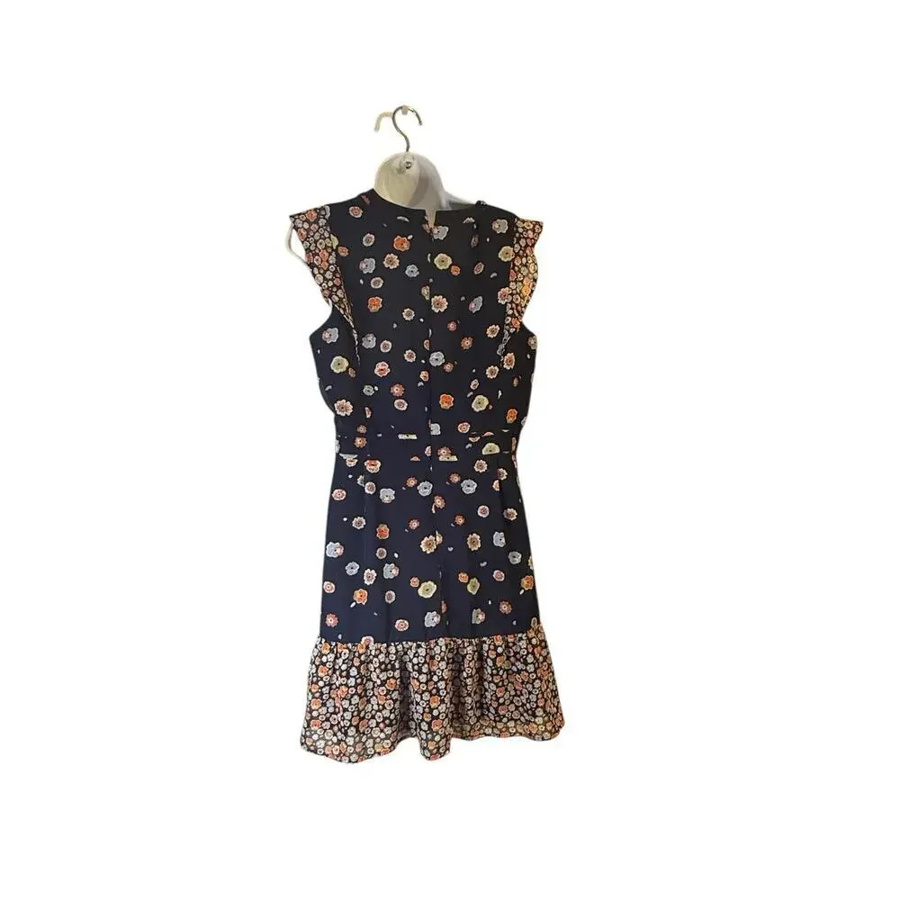 Maison Jules Women’s Floral Ruffle Hem Dress Navy Orange Print Size 12 - Picture 2 of 9